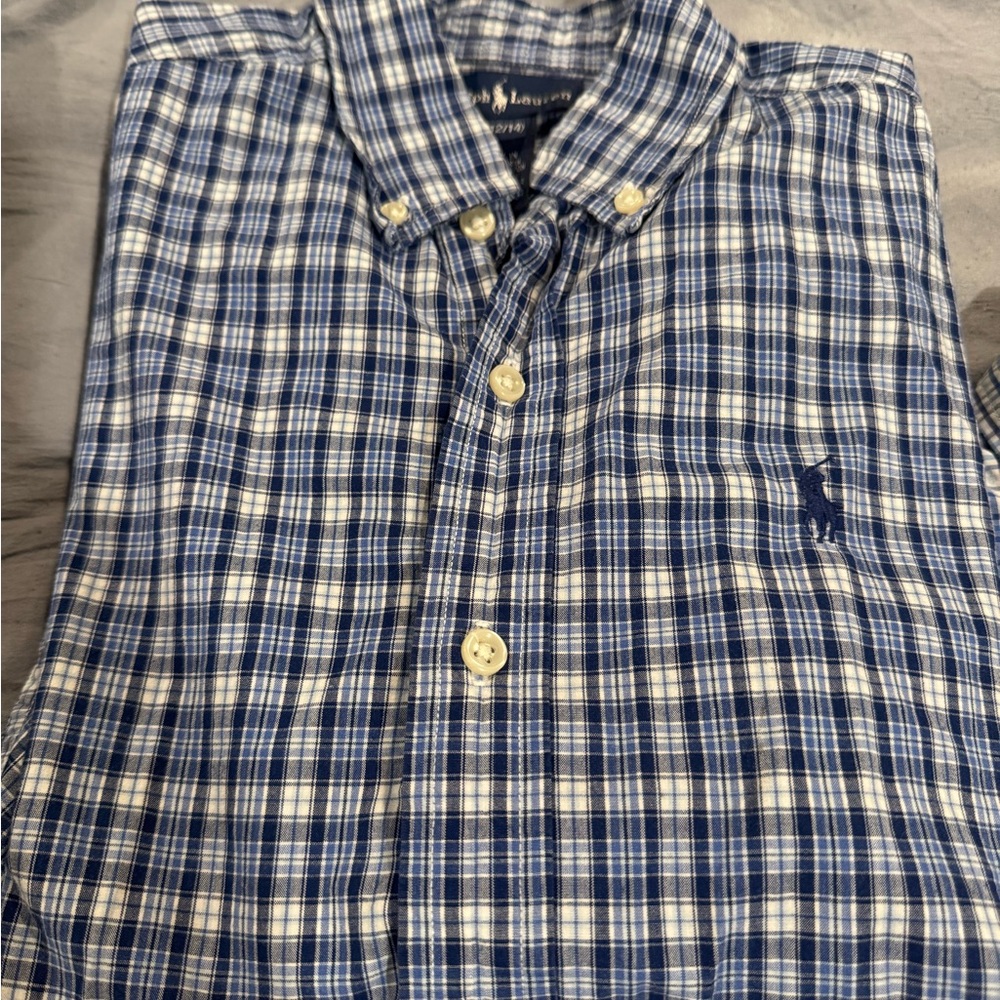 Ralph Lauren Blue and White Casual Button Down Shirt